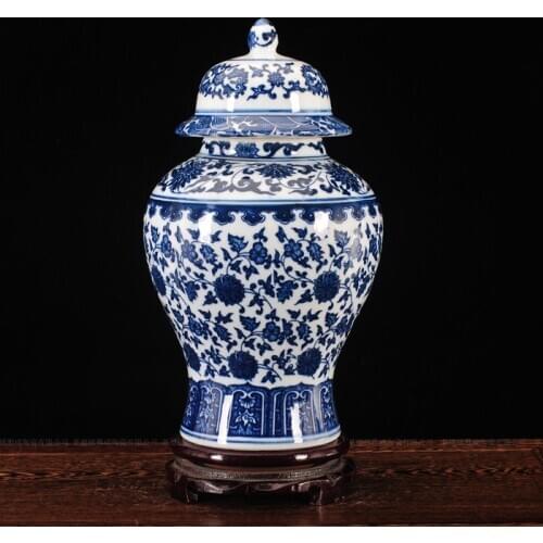 Jingdezhen ceramic jar antique ornament, blue and white TV cabinet general tankstorage tank handicraft decorative vase