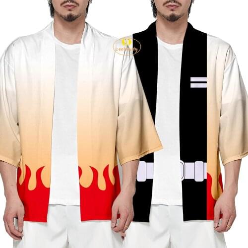 Anime Demon Slayer Kyojuro Rengoku Cosplay Kimono Kimetsu No Yaiba Mugen Train Flame Hashira Cosplay Yukata Cardigan Men Pajamas