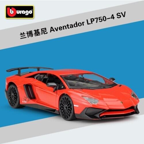 Bburago Diecast 1:24 Aventador LP750-4 SV Racing Car Static Simulation Red Alloy Model Car Adult Collection Toys for Children