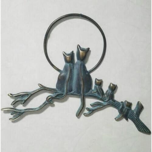 Cast Brass Cats on Branch Home Wall Decoration Copper Animal Antique Metal Hanging Creative Crafts Ornaments Vintage Retro Gifts