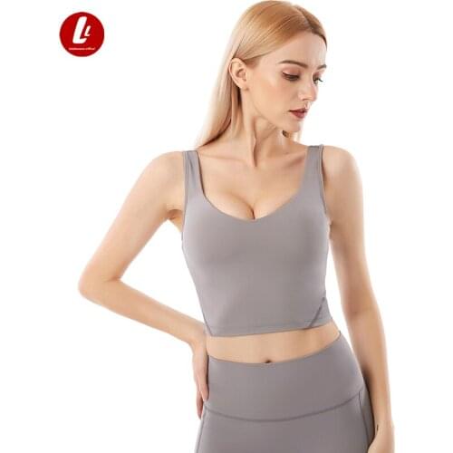 LULUBANANA Sexy V-neck Yoga Workout Bra Crop Tops Women Anti-sweat Wireless Plain Gym Fitness Sport Brassiere Nylon Active Wear