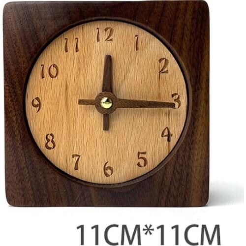 Simple Art Solid Wood Square Desktop Small Clock