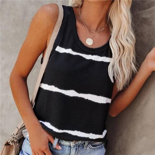 2021 Summer Tank Tops Women Fashion Stripes Print Sleeveless Sweatshirt Top Round NecK Casual Loose Female Tank Vest Tops
