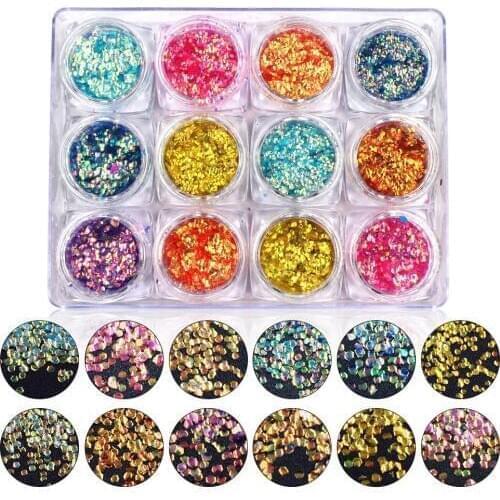 Meicailin 12 colors/set Fish Scale Nail Sequins Mermaid Hexagon Symphony Glitter Flakes Sheets Manicure 3D Nail Art Decorations