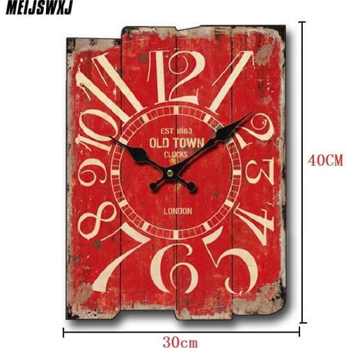 Meijswxj Clock Saat Relogio De Parede 30cm*40cm Living Room Decorated Wooden Wall Clocks Retro Creative Home Decoration Watch