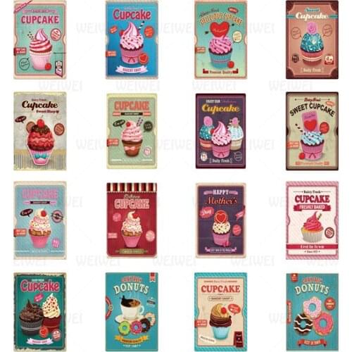 Cupcake Metal Sign Dessert Iron Plate Home Decoration Wall Art Cake Iron Sign Retro Feeling Metal Poster Donuts Tin Plaque