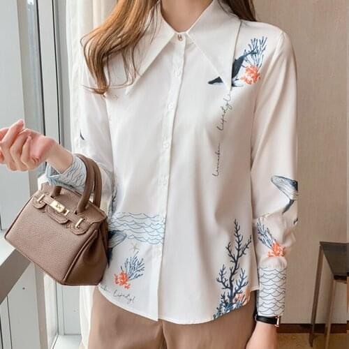Fashion printing ladies shirts Womens Blouses 2021 Spring Autumn Long Sleeve Shirts Tops Blusas Mujer