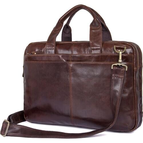 Cowhide Mens Handbag Oil Wax Leather Business Bag 15 inches Top Handle Laptop Bag Mens Bag