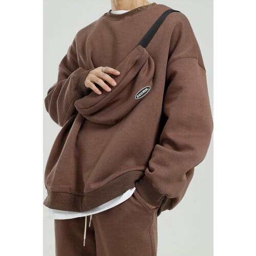 New Mens Solid Casual Suits 2021 Spring Fake Two Piece Hoodie Oversized Sweatshirt Sweatpants Attached Belt-bag Basic Suits