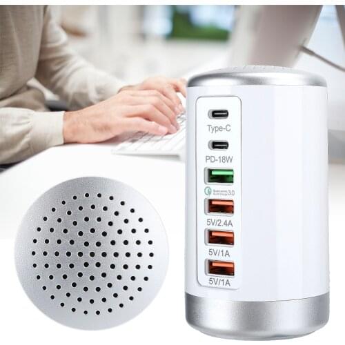 New Fast Charger Hub 6 Ports USB Type‑C QC3.0 PD 18W Charging Station For Phone Tablet Computer 65W US Plug (Black/White)