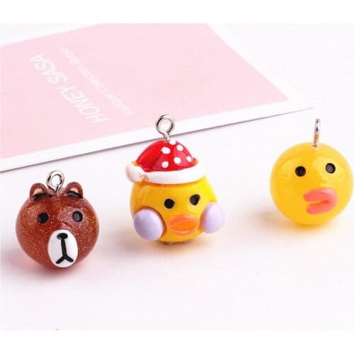New style 30pcs/lot cartoon bears/duck head shape fashion resin charms diy jewelry earring/key chain pendant accessory