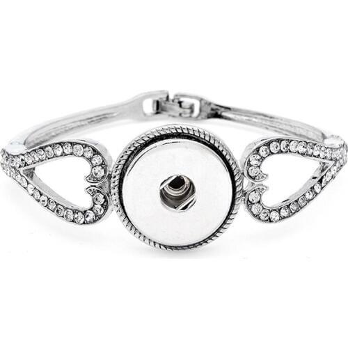 Charming Bracelet for Female Jewelry Silver Tone Fit 18MM Snap Button Charm Heart Rhinestones Chain Hand Bangles Girl Accessory