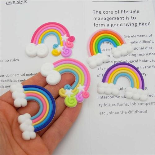 Julie Wang 10PCS Flat Back Rainbow Charms Slime Soft Resin Cloud Rainbow Randomly Mix Pendants Jewelry Accessory