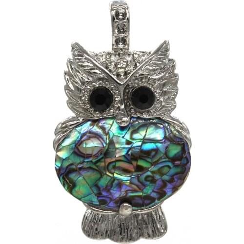 Kraft-beads Silver Plated Many Colors Abalone Shell Animal Pendant Wisdom Owl Jewelry