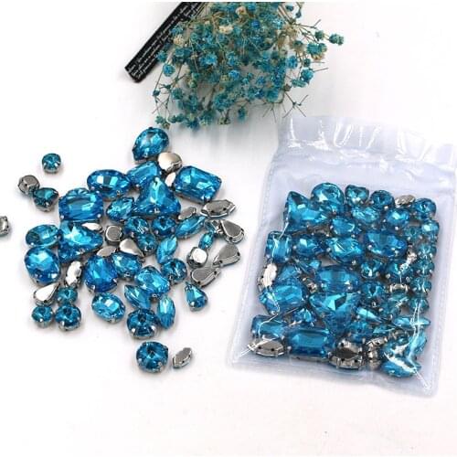 Sell at a loss! 50pcs/bag high quality mixed shape lake blue glass sew on claw rhinestones,diy clothing accessories SWM07