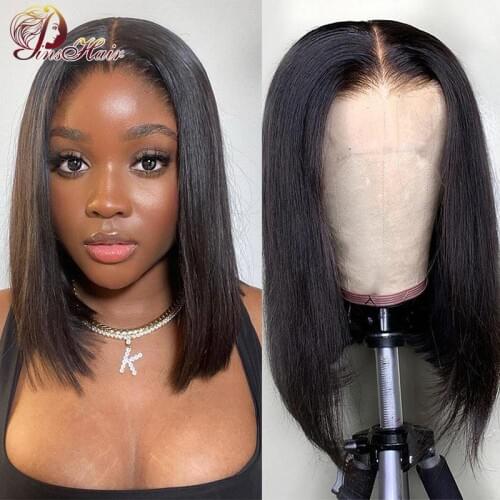 Human Hair Straight Lace Short Bob Wigs Peruvian Natural Color T Part Lace Bob Wigs For Black Women Pinshair Remy 150 Density