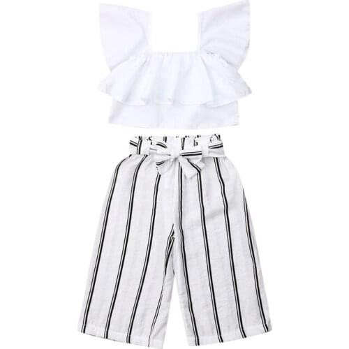 Pudcoco Fast Shipping Toddler Baby Girls 1-7T Clothing Set Solid Vest Top Stripe Pants Kids Summer Clothes Set Outfits