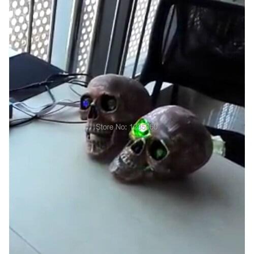 Christmas Halloween Takagism game Moving Green laser light shooting the skull heads to unlock prop for escape chamber room