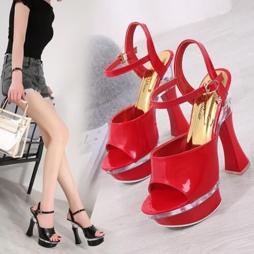 Steel Tube Dancing Shoes Women Sandals Summer New High Heel Peep Toe Sandals 14cm Thick the Bottom Waterproof Nightclub Shoes