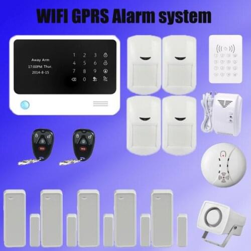 433mhz Wifi GSM Alarm System GSM GPRS SMS Home Security Alarm System with Wireless RFID Keypad smoke Detector Gas Detector
