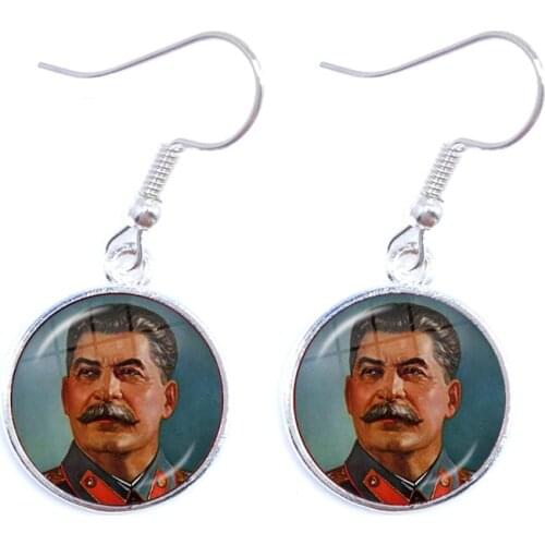 Soviet USSR Stalin Lenin Drop Earrings Classic Red Star Hammer Sickle Communism Emblem CCCP Glass Cabochon Ear Jewelry For Women