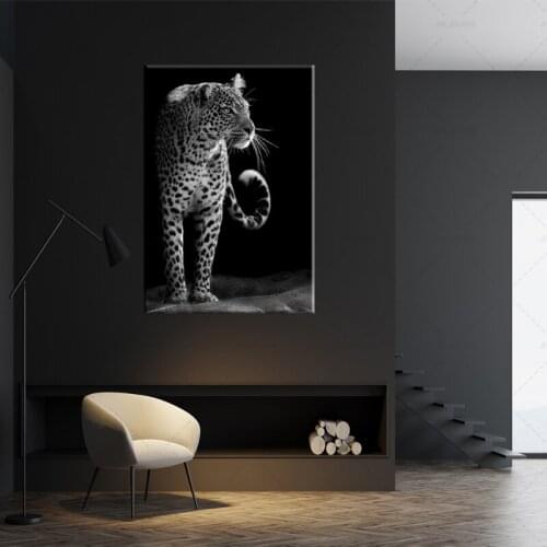 Modern Unique Black And White Animal Close Up Leopard Portrait Wall Art Canvas Print Painting Poster Wall Picture Home Decor