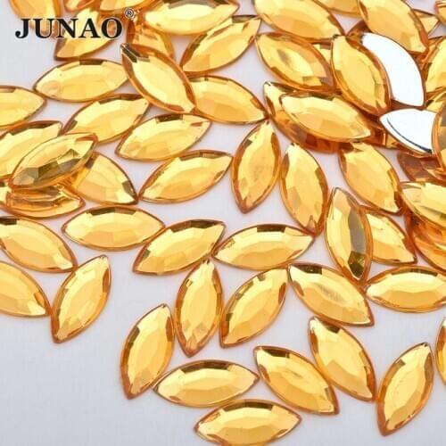 JUNAO 4*8mm 7*15mm Light Peach Horse Eye Crystal Rhinestone Flatback Acrylic Gems Stones Non Hot Fixation Strass Crystal