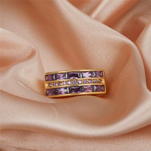 Vintage Female Purple Crystal Stone Jewelry Charm Gold Color Big Wedding Rings For Women Luxury Geometry Zircon Engagement Ring