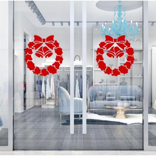 Wreath Bells Pattern Merry Christmas Wall Stickers For Shop Home Decoration Diy Window Decals Xmas Festival Vinyl Wall Mural Art