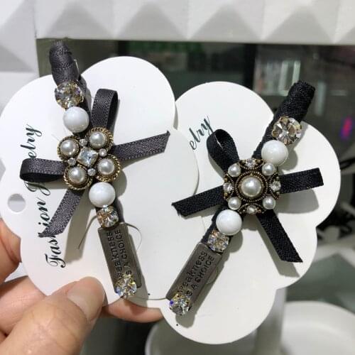Vintage Pearl Hair Accessories Black Elegant Hairpins for Women Luxury Wedding Hair Clips Girls Alloy Bow Rhinestone Barrettes