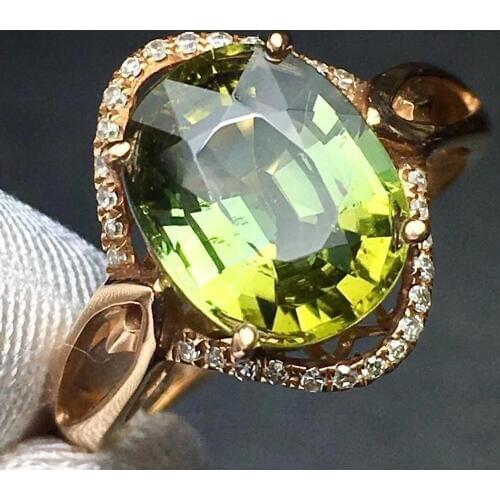 Fine Jewelry Real Pure 18 K Gold Jewelry 100% Natural Green Tourmaline Gemstones 3.2ct Diamonds Males Wedding Fine Mans Rings