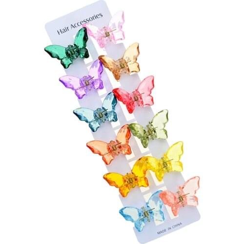 12 Pcs Crystal Colored Butterfly Hair Clips Women Small Hair Claw Jaw Clips Clamps Accessories