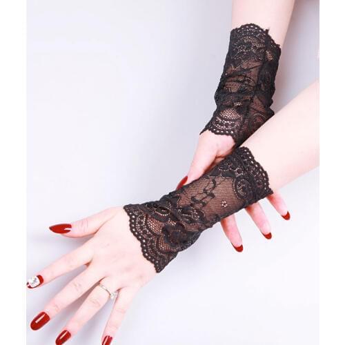 18Cm Women Lace Gloves Black White Nude Figerless Short Driving Gloves Ladies Half Finger Fishnet Sunscreen Party Arm Sleeve