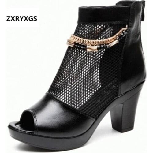 Most Popular 2021 Summer New Mesh Fish Head Women Sandals Hollow Breathable Ankle Boots Comfortable Fashion Shoes Sandals Black