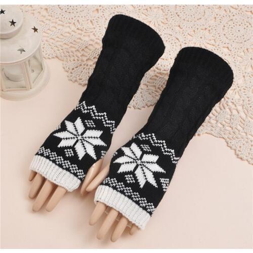Womens Winter Mittens Women Fingerless Knitted Gloves Snowflakes Female Gloves Arm Warmer Winter Gloves