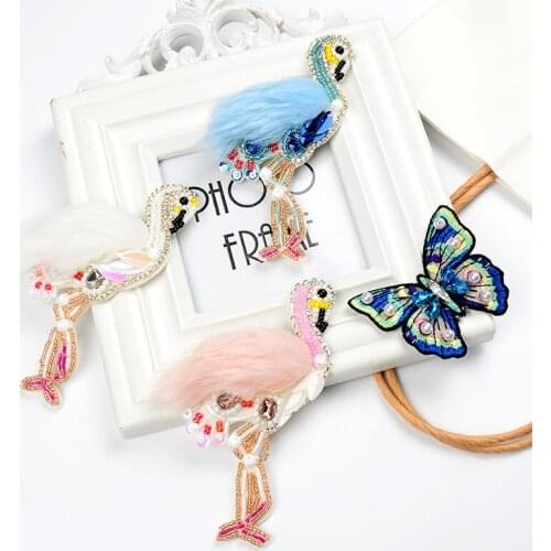 1 Piece Sequin fur Flamingo Patches for Clothes Sew on Rhinestone Beads Applique for Jackets Bags Shoes Beads Butterfly Patches