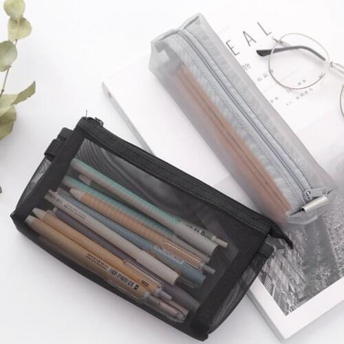 1 Pcs Simple Transparent Mesh Pencil Case Storage Organizer Pen Bags Pouch Pencil Bag Pencilcase School Supply Kawaii Stationery