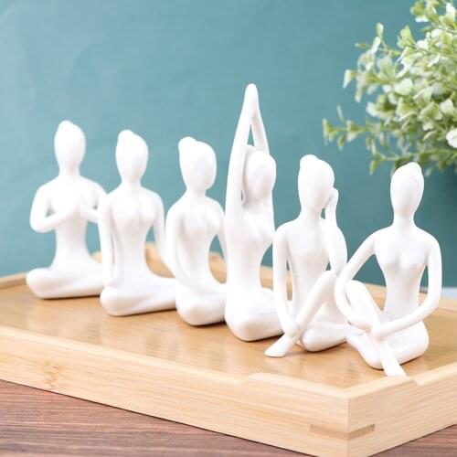 1pc 6 Styles Meditation Yoga Pose Statue Figurine Ceramic Yoga Figure Decor Ornament