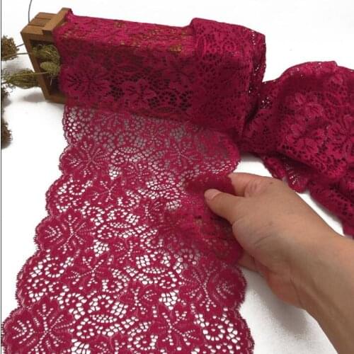 2 Meters Dark Red Lace Mesh Elastic Lace Trims DIY Garter Dress Garment Accessories 17cm Width Free Shipping
