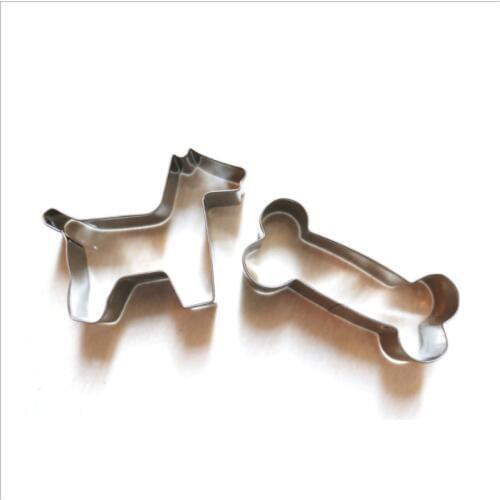 2pcs Metal Cookie Cutters Stainless Steel Dog & Bone Fondant Chocolate Biscuit Moulds Frame Cake Decorating Molds Baking Tools