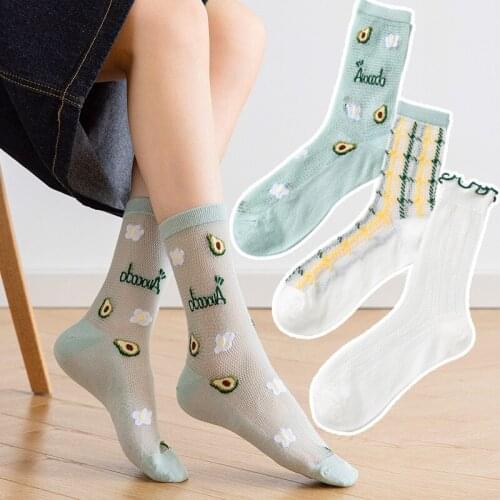 3 Pairs/Lot Japanese Kawaii Socks Women Lovely Girls Ladies Soft Breathable Sock Cotton Avocado Boat Short Animals Cartoon Socks