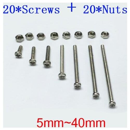 40Pcs M2*6/8/10/12/14/16/18/20/25/30/35/40mm screws + M2 nuts Round head bolts Phillips screws spare parts for RC mini 4WD car