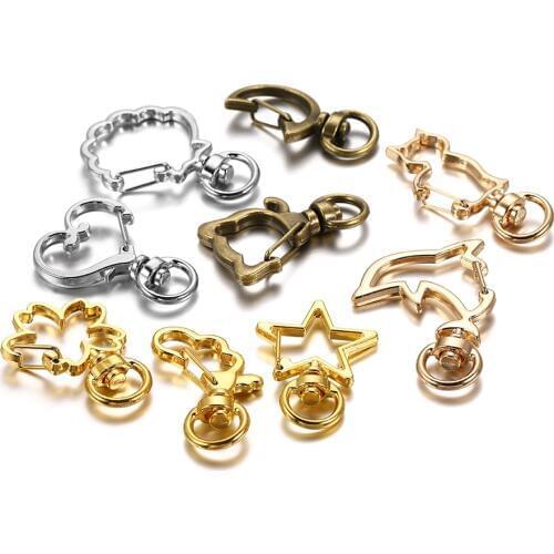 5Pcs/Lot Metal Mix Color Keychain Moon Dog Cat Dolphins Cloud Heart Fashion Key Chain for DIY Jewelry Making Findings Supplies