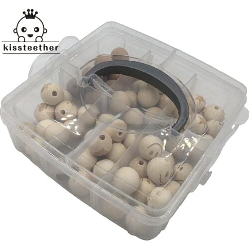 DIY Baby Teether Nursing Boxed 60pcs Different Printing Wooden 20mm Round beads Beech Wooden Beads For Wooden Teether toy