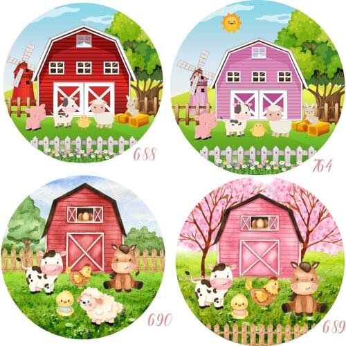 Watercolor Farm Animal Round Photography Background cover Photo Backdrop Party Decoration Circle Photography Party Banner