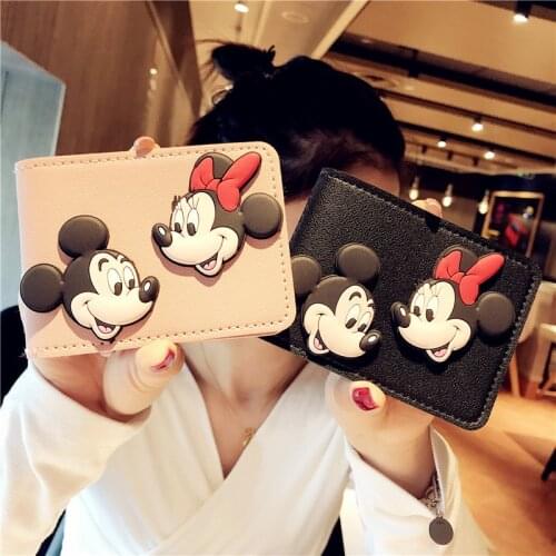 Disney Pu Leather ID Card Holder Mickey Mouse Minnie Couples Multifunction 6 Card Slots Driver License Holder Credit Card Cover