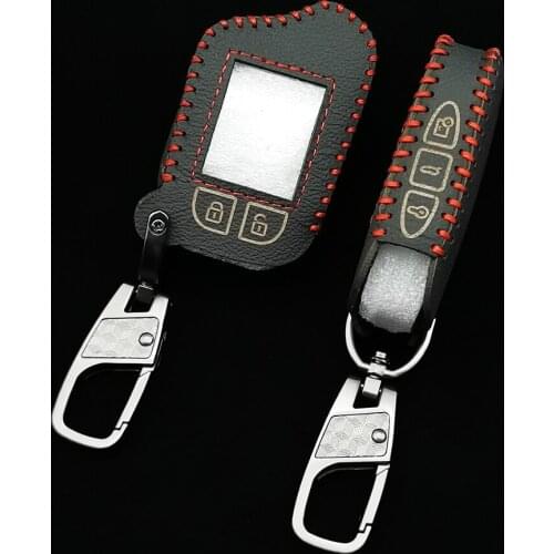 M13 M14 Leather Case For Scher-Khan Magicar 13 14 M110as AUTO-SIGNALS Car Alarm Remote Controller LCD Keychain Cover