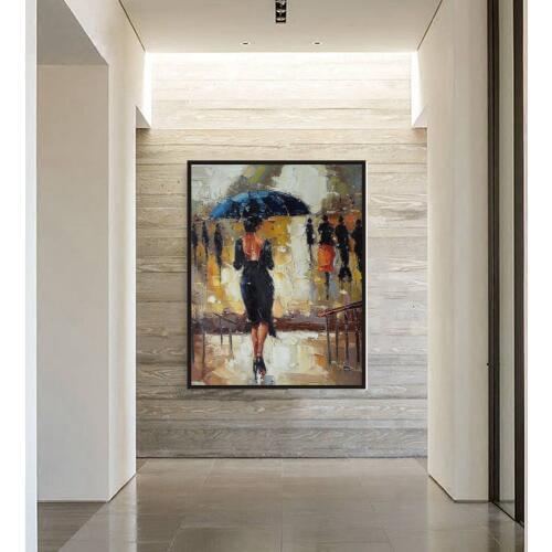 Free Shipping Black Skirt Women and Umbrella Christmas Decorations for Home Hand Painted Canvas Oil Paintings Living Room Decor