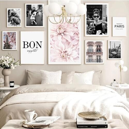 Blooming Eiffel Tower Landscape Poster Floral Print Canvas Wall Art Painting Paris Photography Nordic Home Decoration Picture