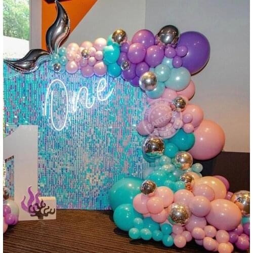 122Pcs Mermaid Balloon Garland Arch Party Supplies With Purple Pink Tiffany Blue Balloon For Litter Mermaid Birthday Party Decor